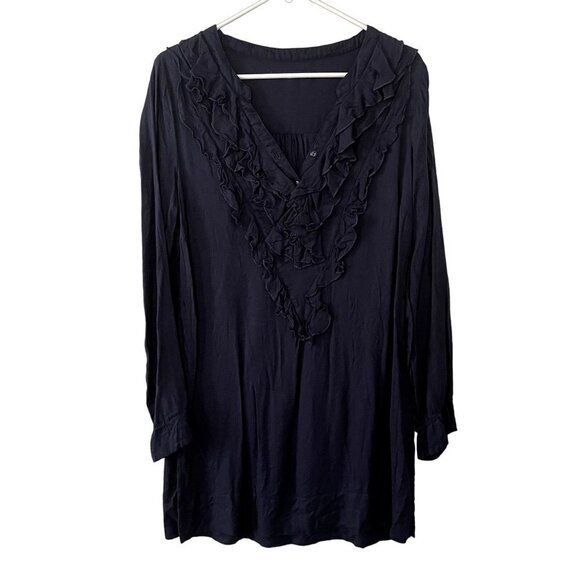 Cream sammie tunic dark navy blue long sleeved v-neck comfortable dress - Picture 1 of 6